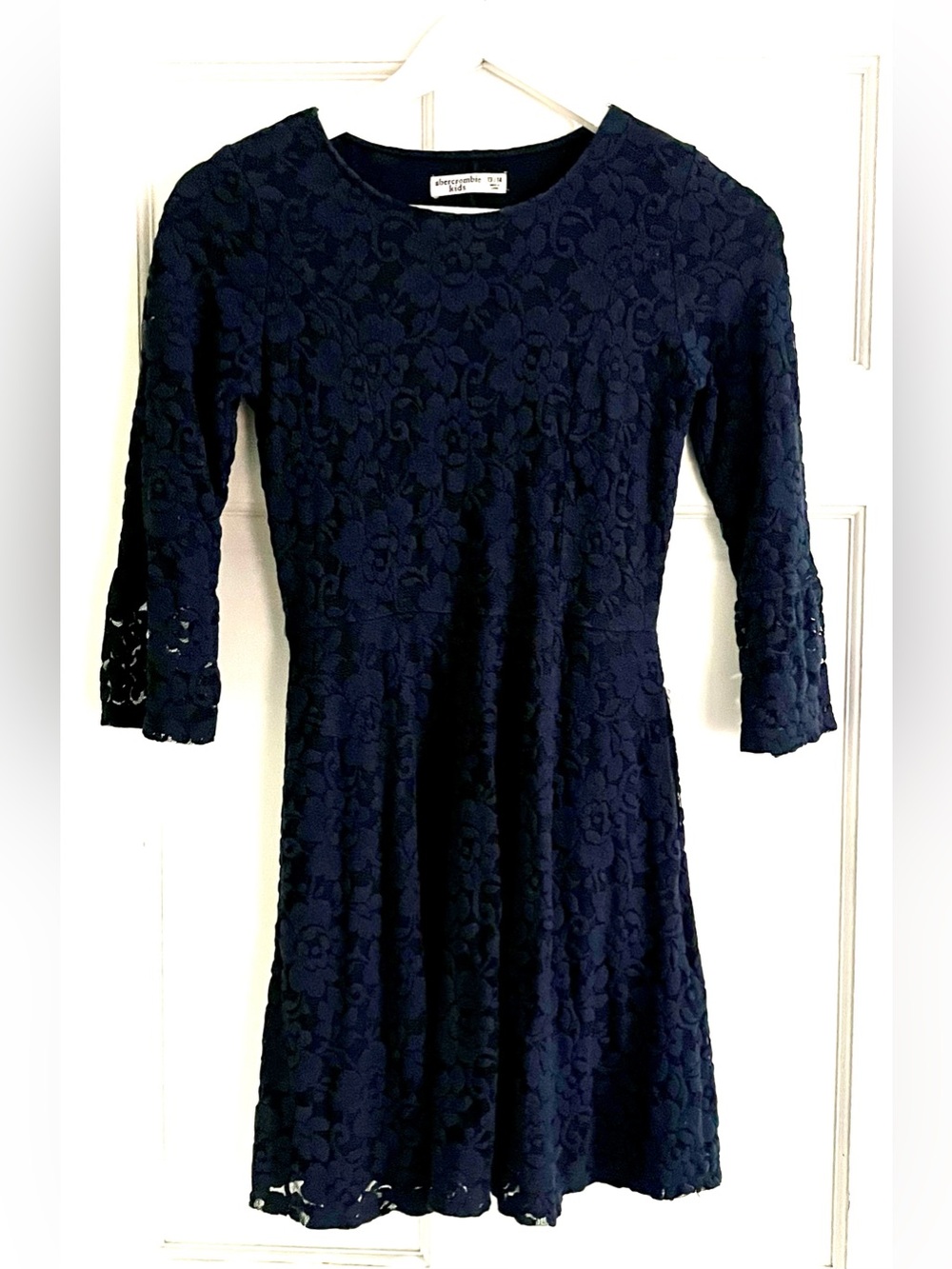 Abercrombie & Fitch Kids Size 13/14 Dark Navy Floral Lace Long-Sleeve Dress